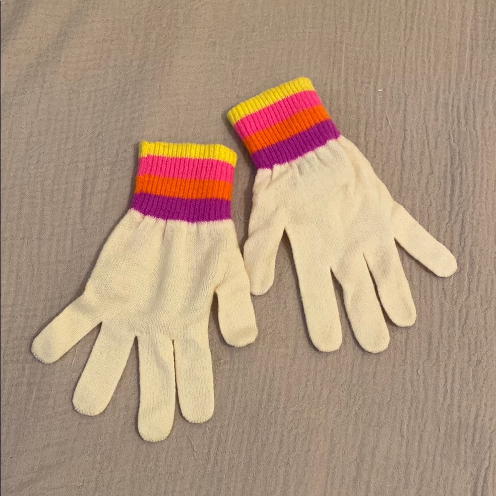 SCOTT & SCOTT LONDON Cream Mittens with Pink, Orange, and Purple Stripes